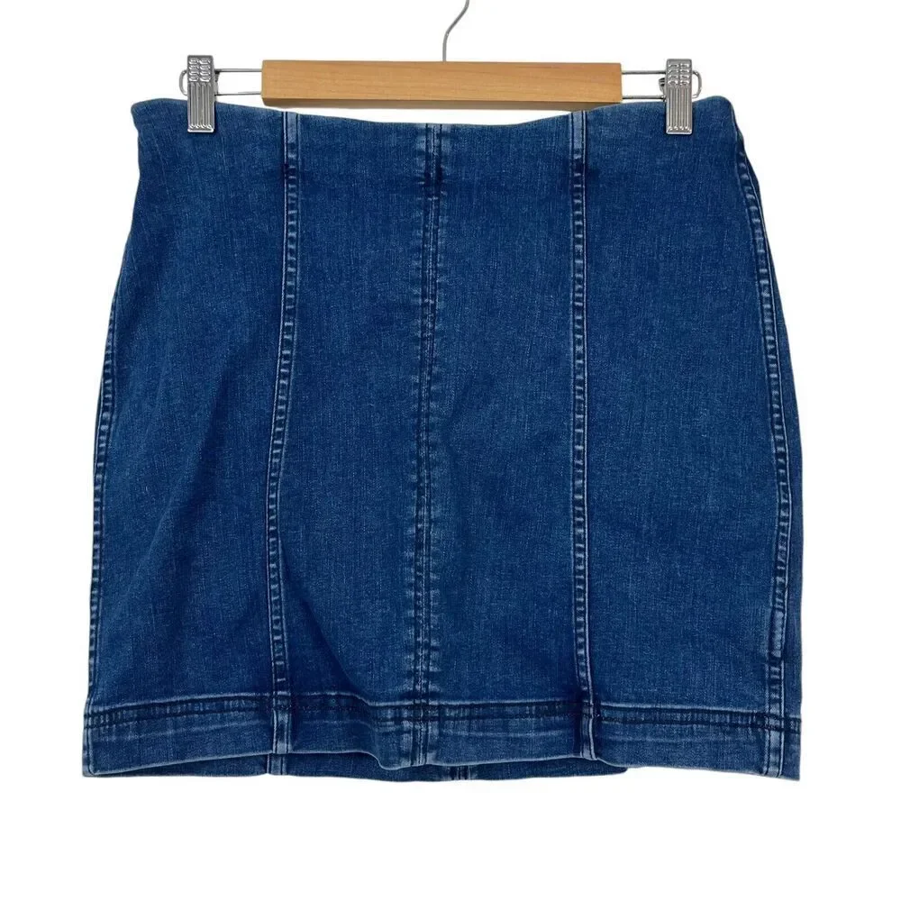 Free People Skirt Womens 10 Blue Denim Jean Mini Normcore